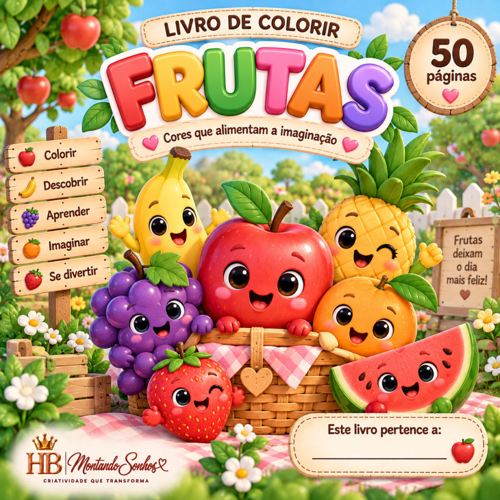 Livro de Colorir – Frutinhas Fofinhas na Vila Frutal
